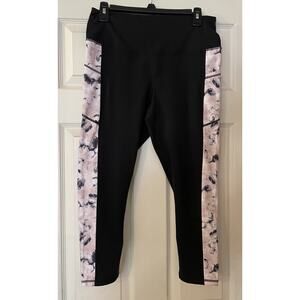GAIAM Womens Black Pastel Pink Capri Yoga Leggings Active Workout Pants Sz Large